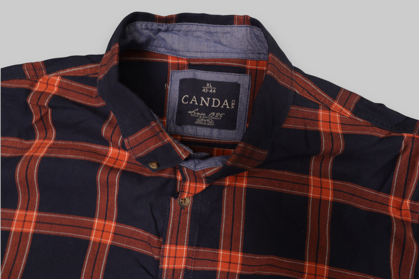 CANDA by C&amp;A Men’s Adventure Explorer Flannel Shirt – Navy, Burnt Orange &amp; White Plaid (Size XL)