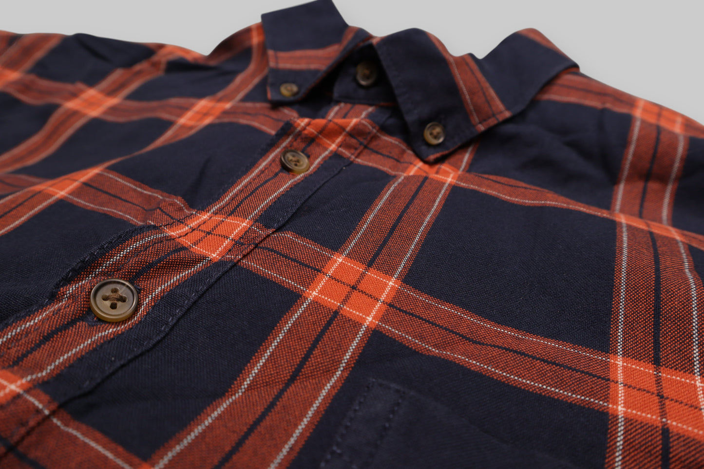 CANDA by C&amp;A Men’s Adventure Explorer Flannel Shirt – Navy, Burnt Orange &amp; White Plaid (Size XL)