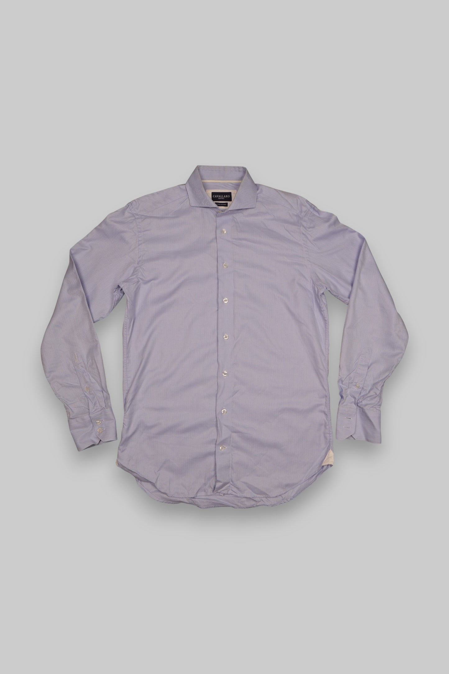 Cavallaro Napoli Men’s Doppio Ritorto Dress Shirt – Light Blue Herringbone