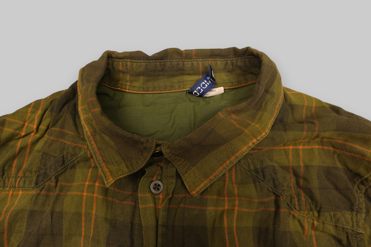 H&amp;M Men’s Long-Sleeve Flannel Shirt – Olive Green with Orange &amp; Yellow Plaid
