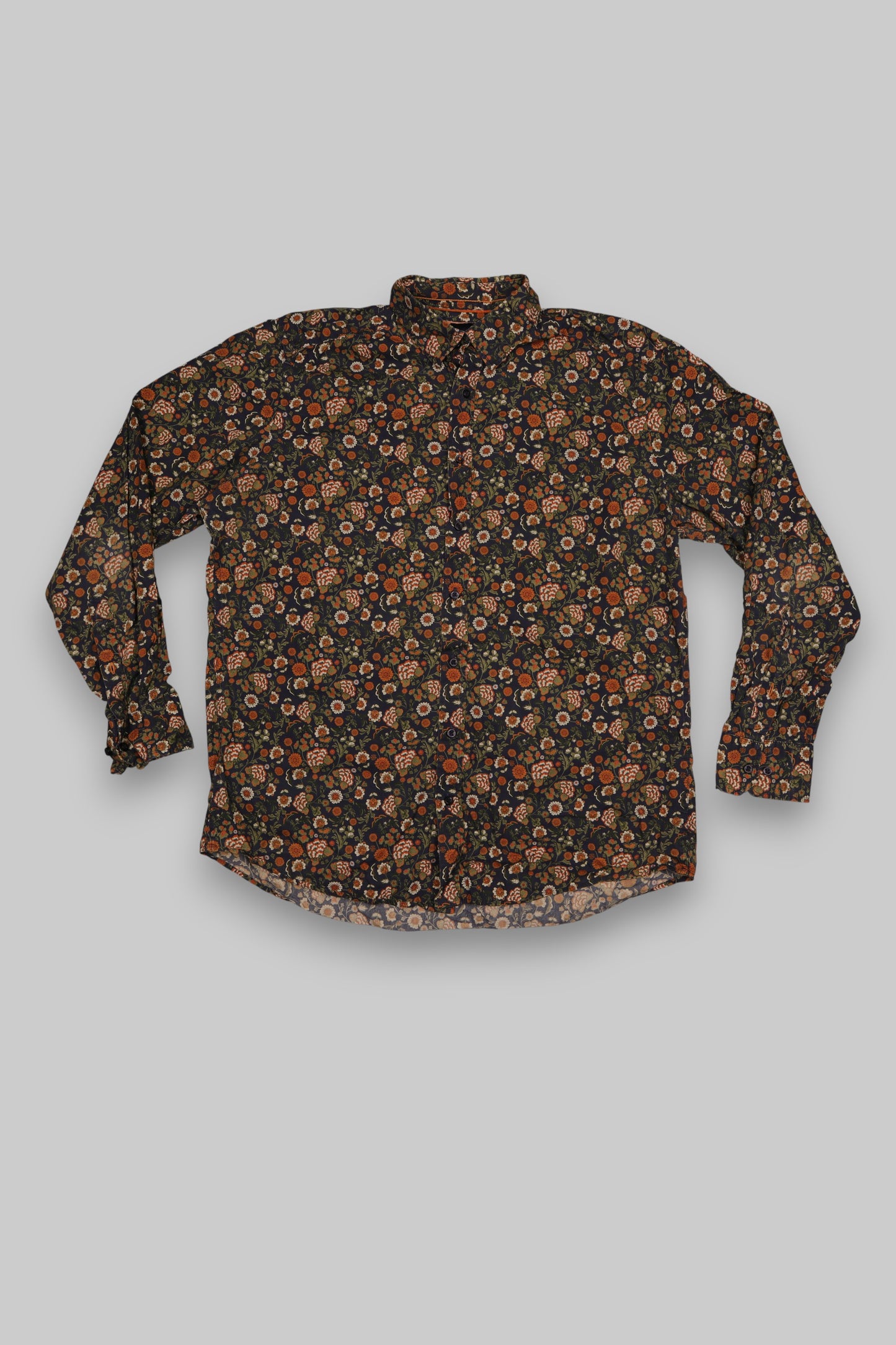 J.T. Ascott Men’s Long-Sleeve Floral Shirt – Navy Blue with Multicolor Print (Modern Fit)