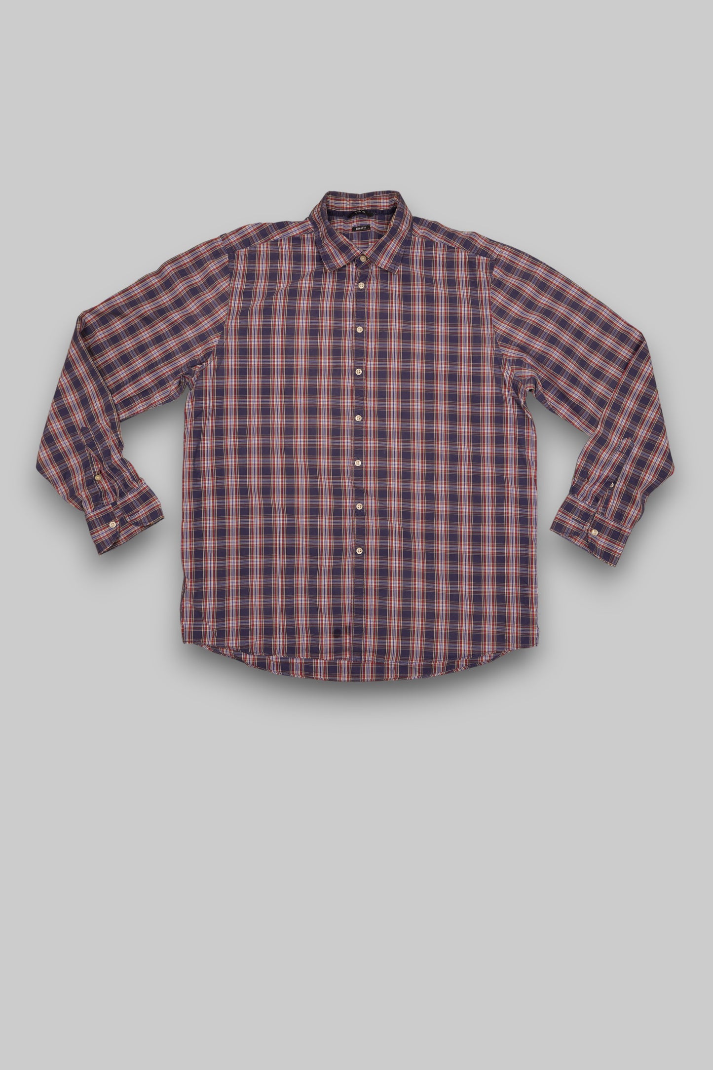 H&amp;M Men’s Long-Sleeve Plaid Shirt – Navy Blue with Multicolor Check (Regular Fit)