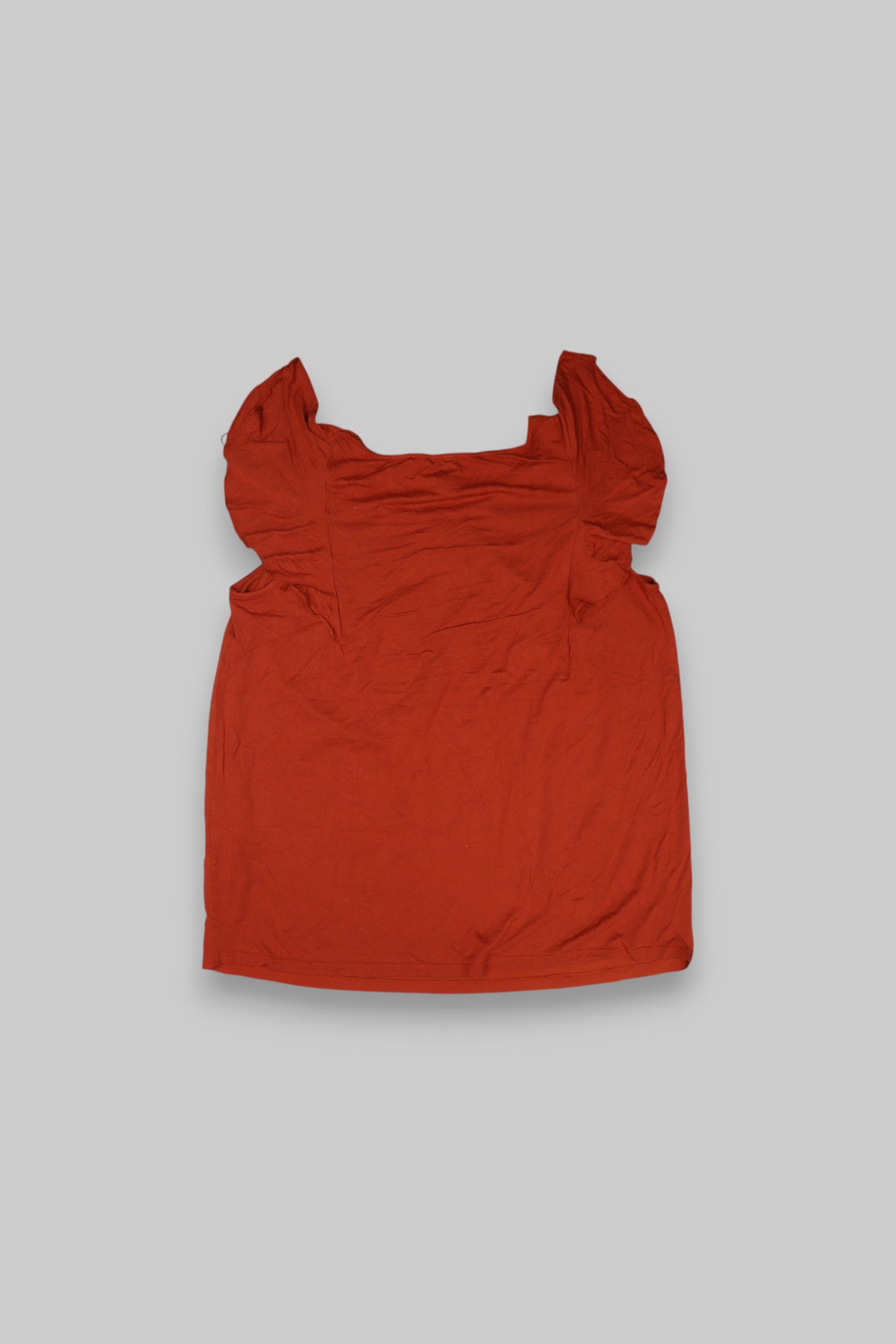 Mille Bornes Rust-Red Flutter Sleeve Blouse – Size XL Feminine Charm. Everyday Versatility.