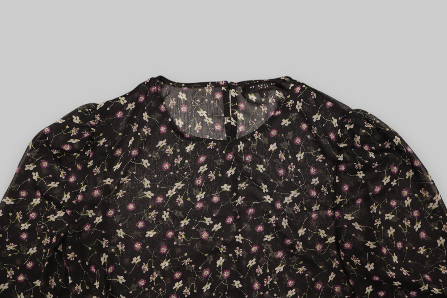 Zara Basic Black Floral Long-Sleeve Blouse