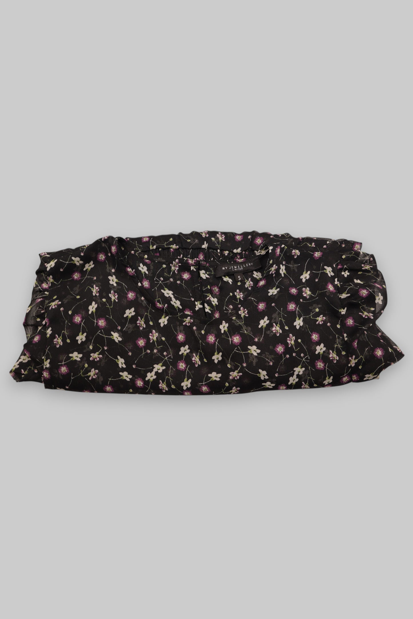 Zara Basic Black Floral Long-Sleeve Blouse