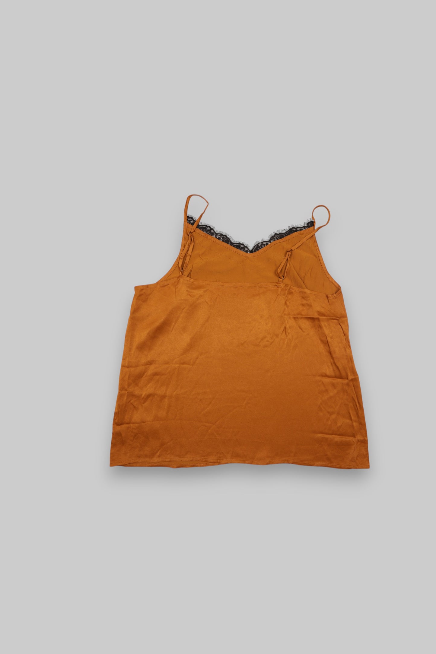 Tramontana Satin-Feel Burnt Orange Cami with Black Lace Trim
