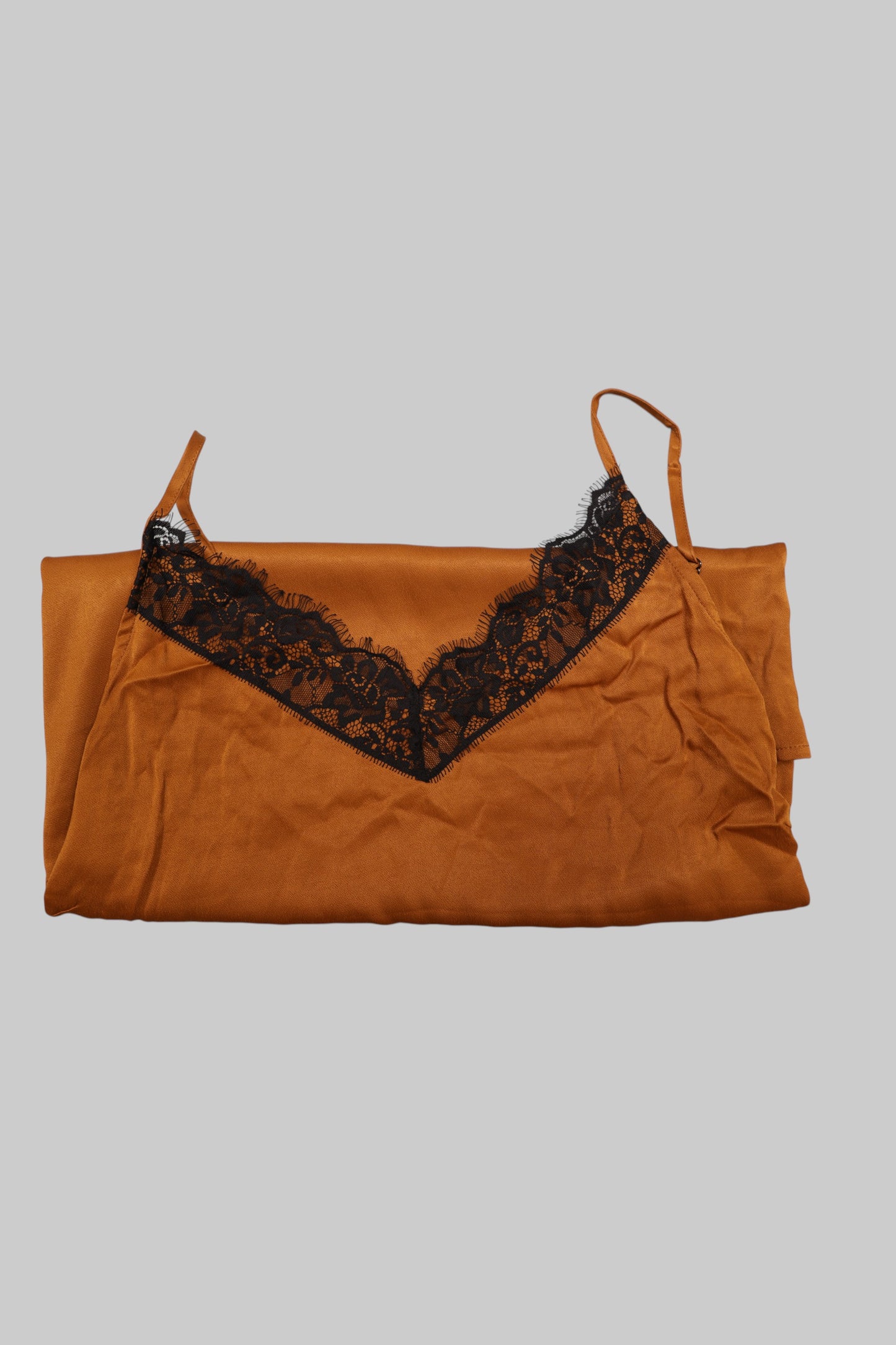 Tramontana Satin-Feel Burnt Orange Cami with Black Lace Trim