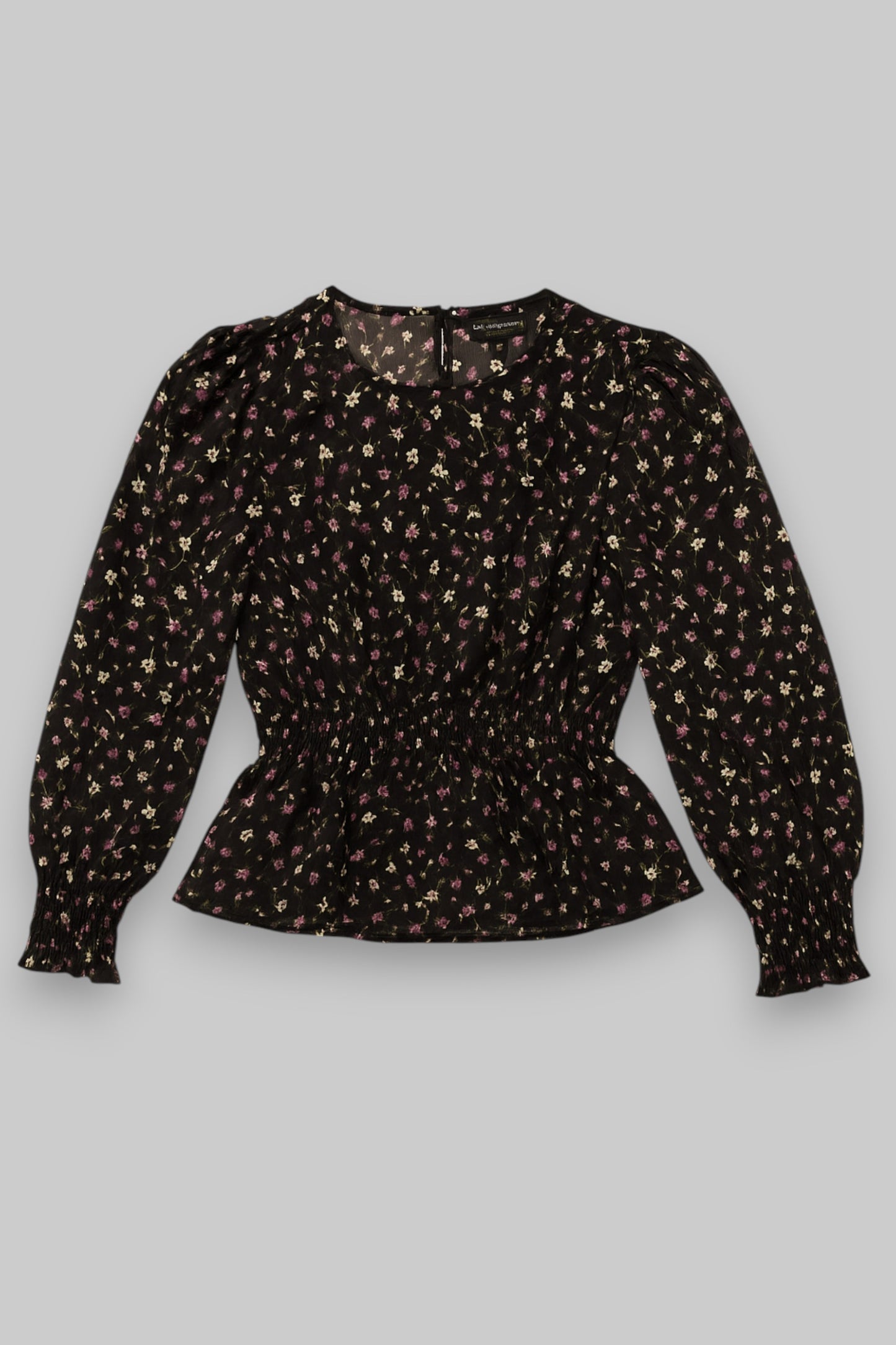 Zara Basic Black Floral Long-Sleeve Blouse