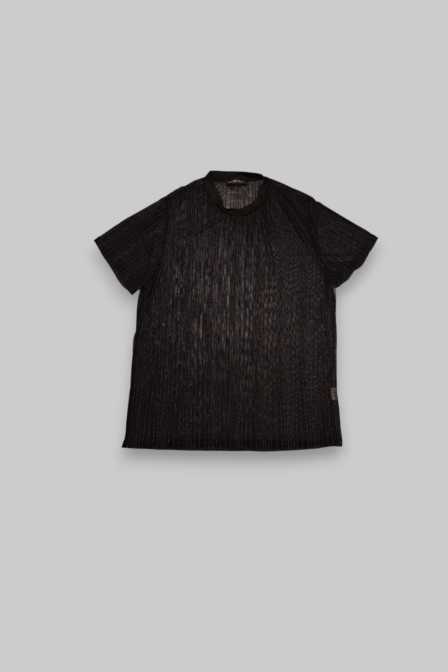 Sheer Black Metallic Thread Top