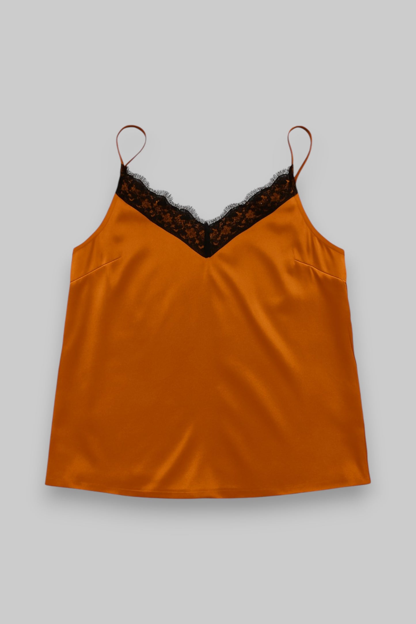 Tramontana Satin-Feel Burnt Orange Cami with Black Lace Trim