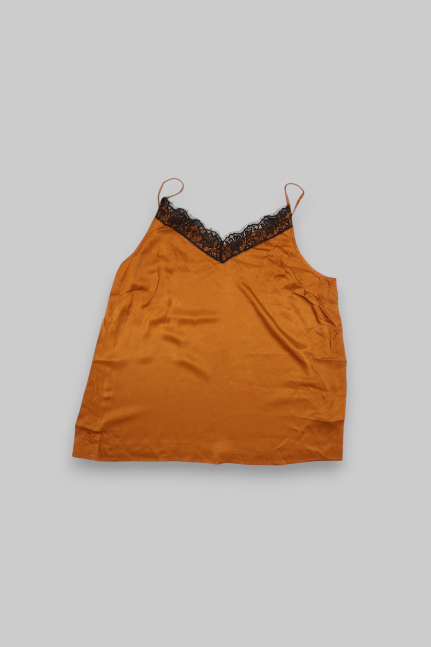 Tramontana Satin-Feel Burnt Orange Cami with Black Lace Trim