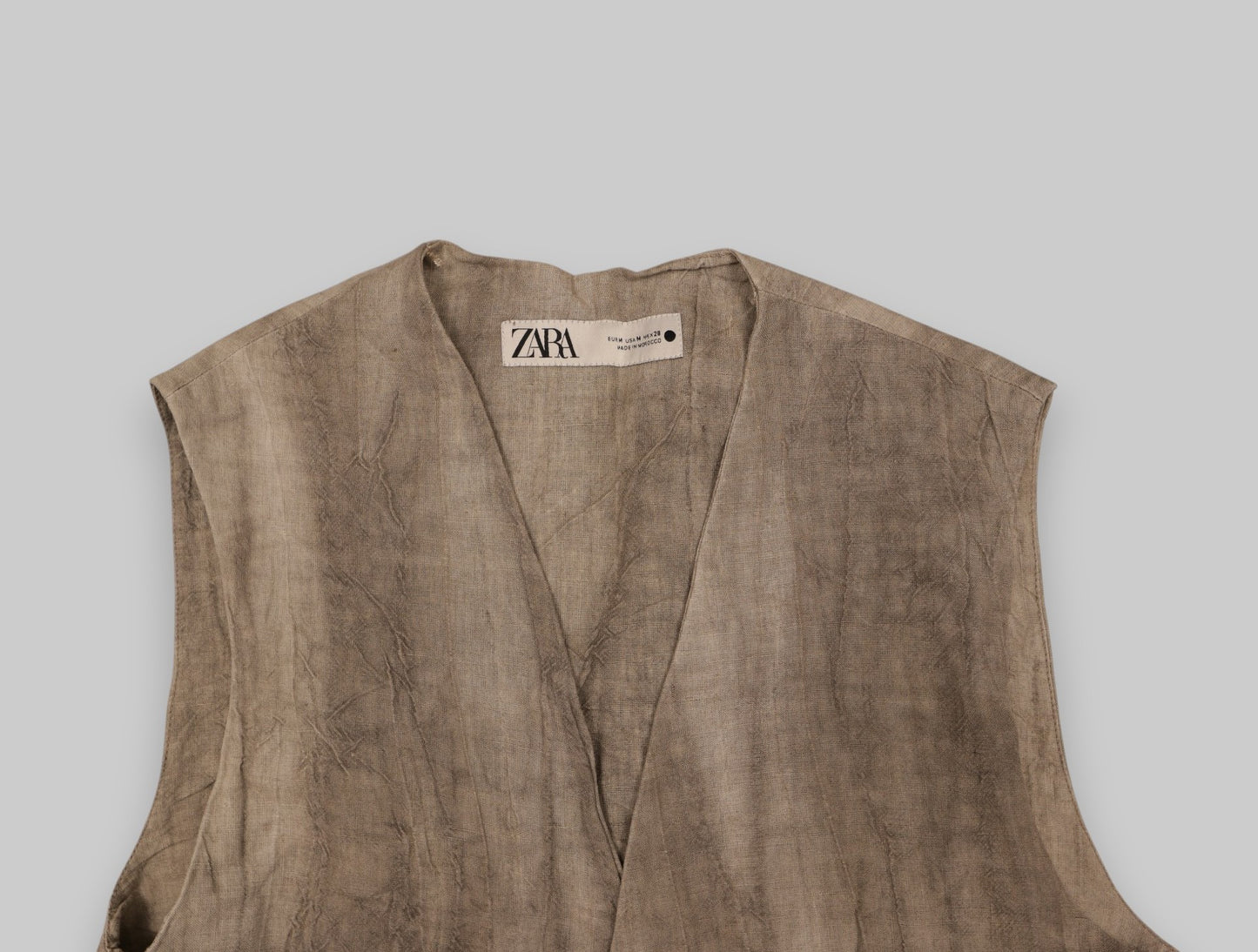 Zara Men’s 100% Linen Sleeveless Vest – Taupe Brown (Size M)
