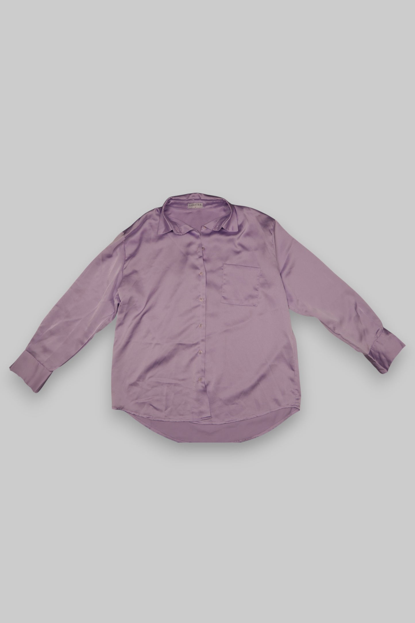 LOAVIES Women’s Lilac Satin Button-Down Shirt-size m