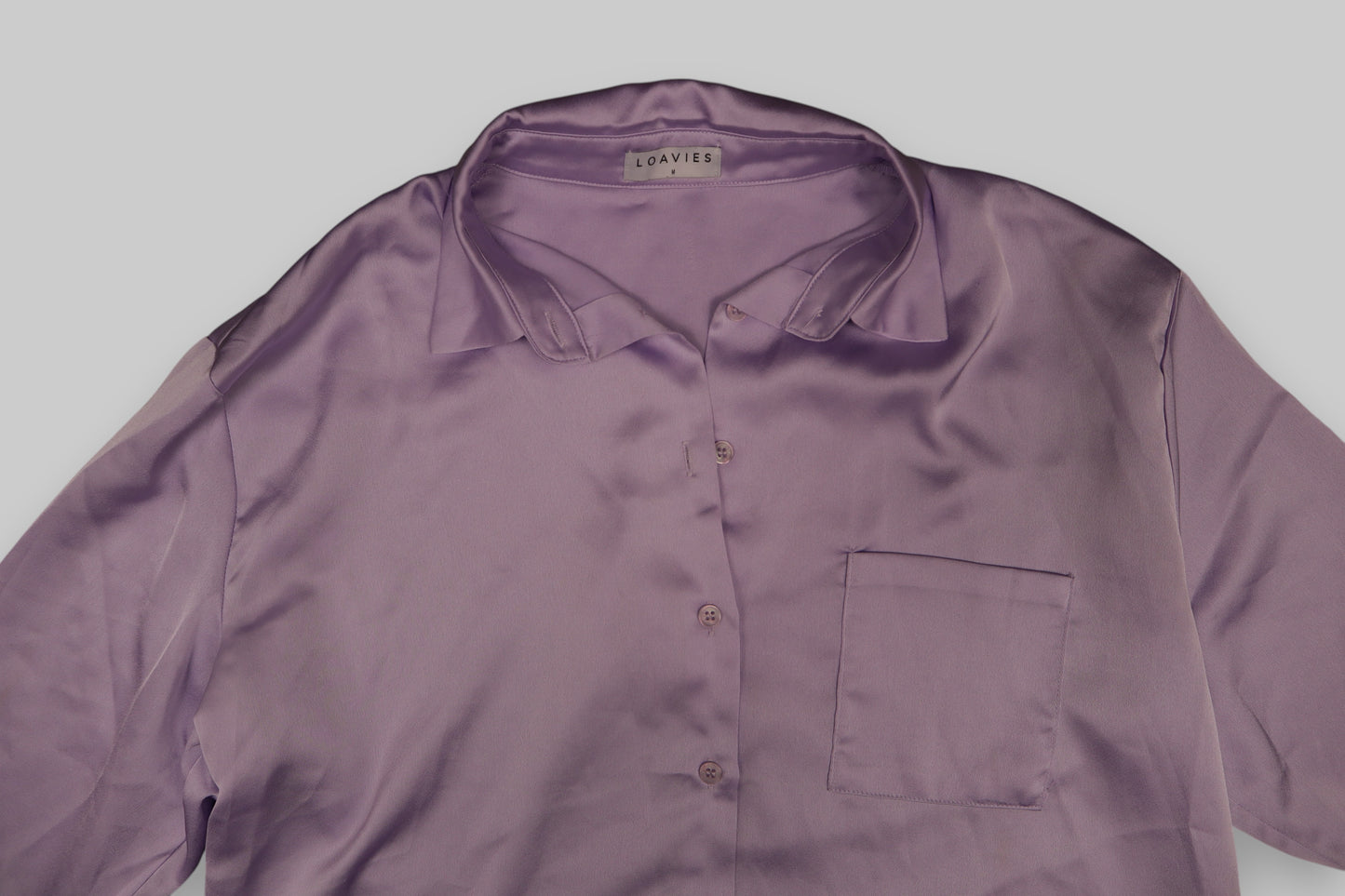 LOAVIES Women’s Lilac Satin Button-Down Shirt-size m