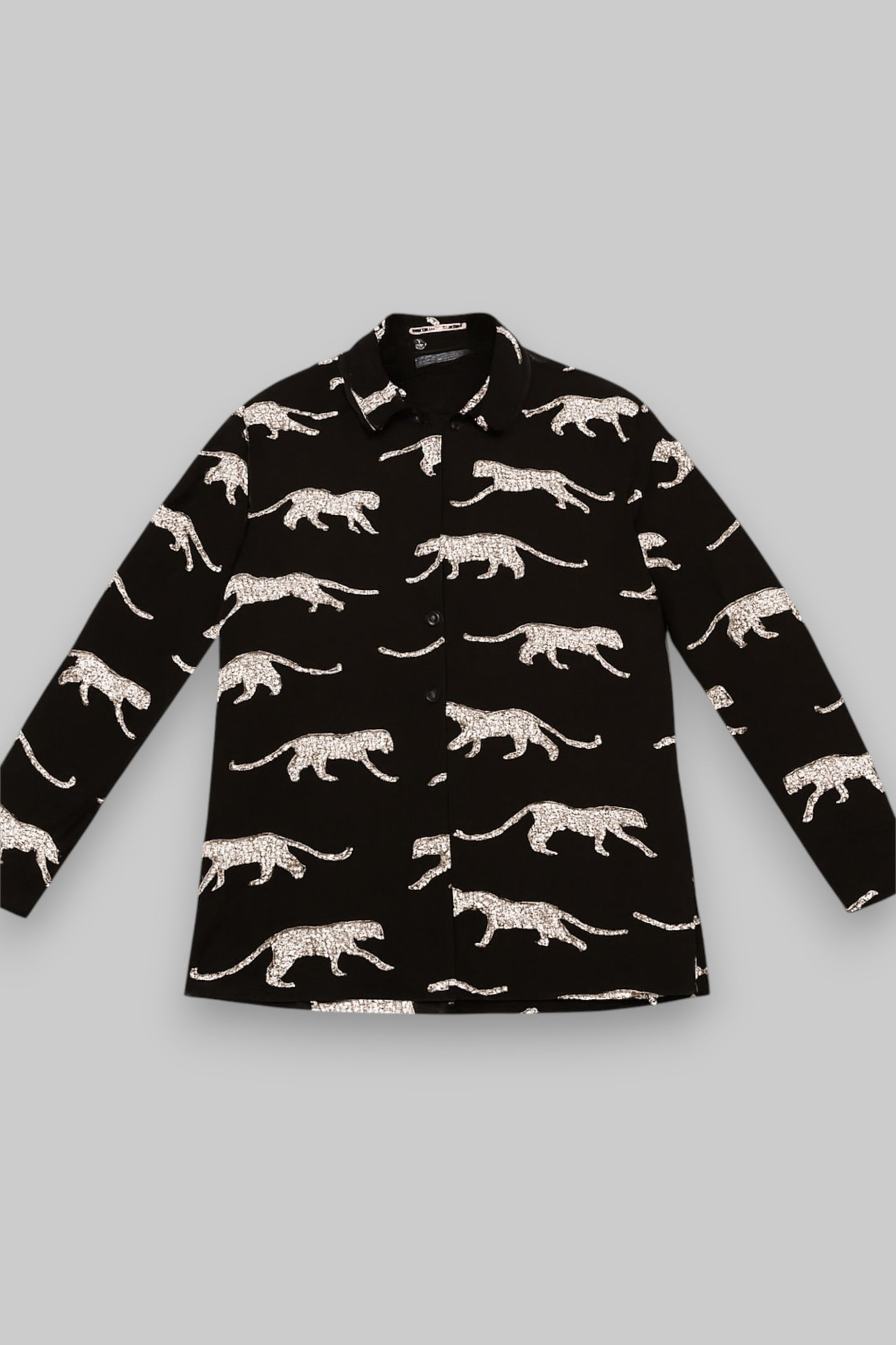 Juffrouw Jansen Long-Sleeved Viscose Shirt – Black & White Leopard Print