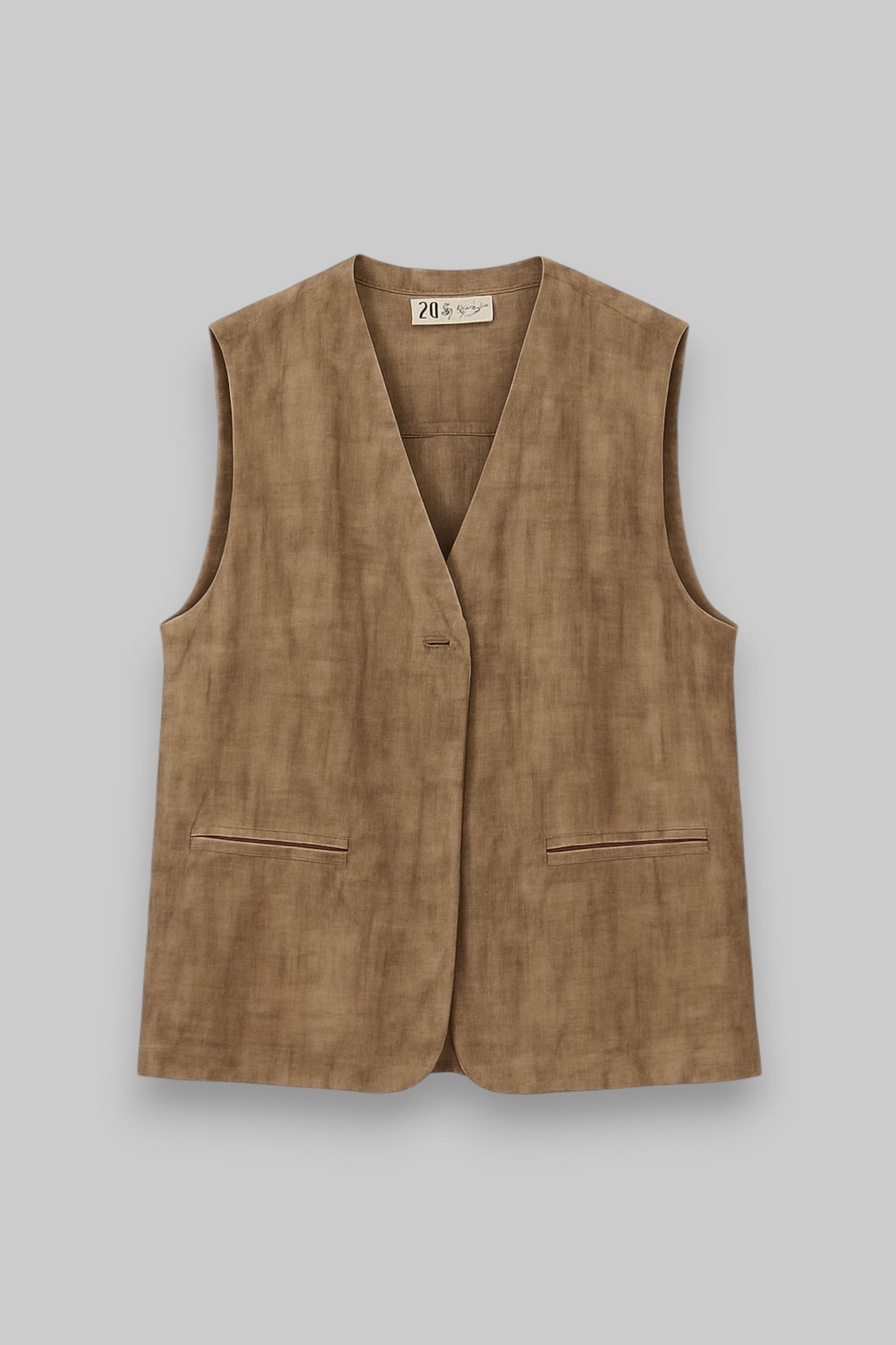Zara Men’s 100% Linen Sleeveless Vest – Taupe Brown (Size M)