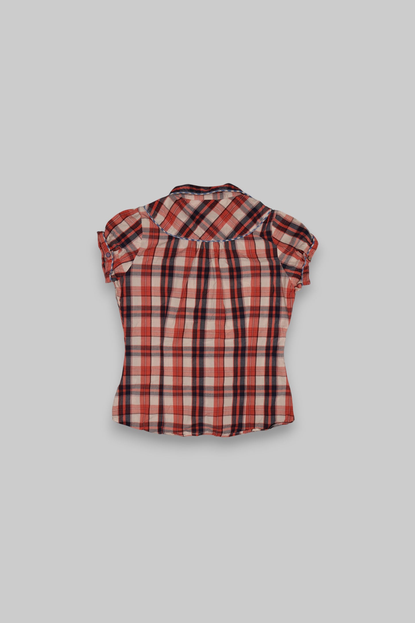 Miss America Women’s Short-Sleeve Plaid Blouse – Red/Navy/Off-White, Size XL