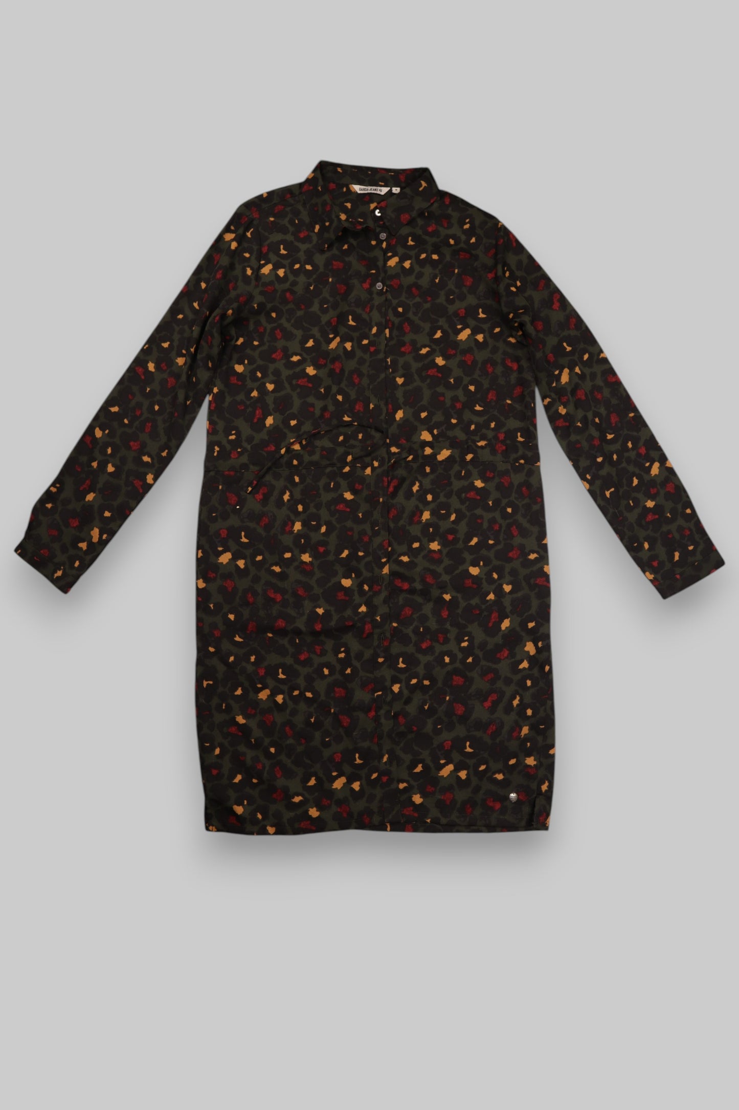 Garcia Jeans Shirt Dress – Abstract Leopard Print (Size S) Bold Print. Flattering Fit.