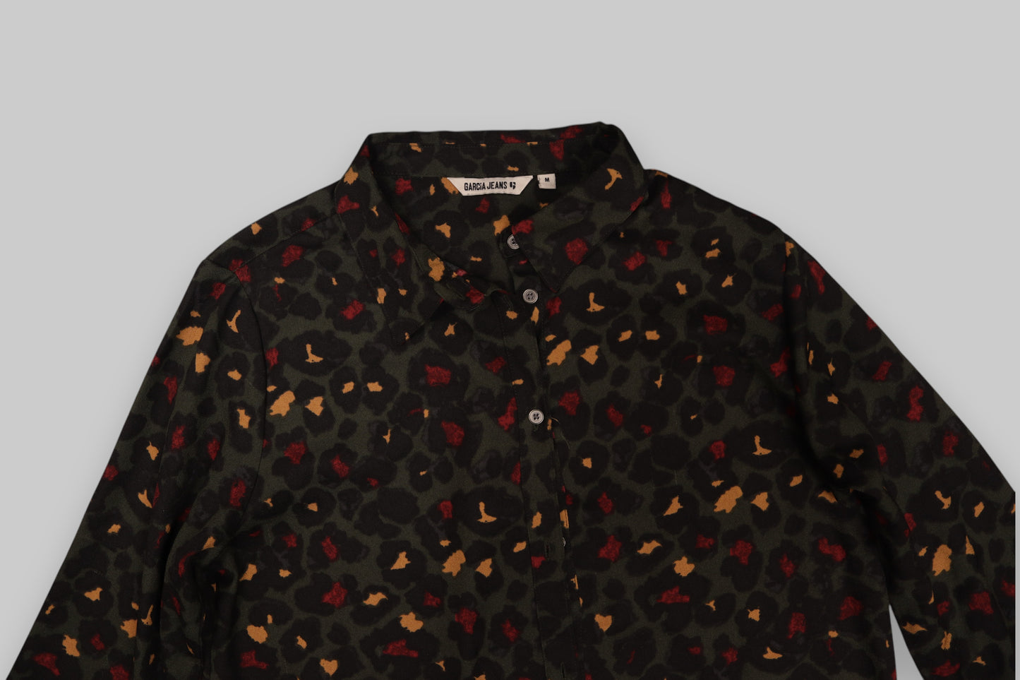 Garcia Jeans Shirt Dress – Abstract Leopard Print (Size S) Bold Print. Flattering Fit.