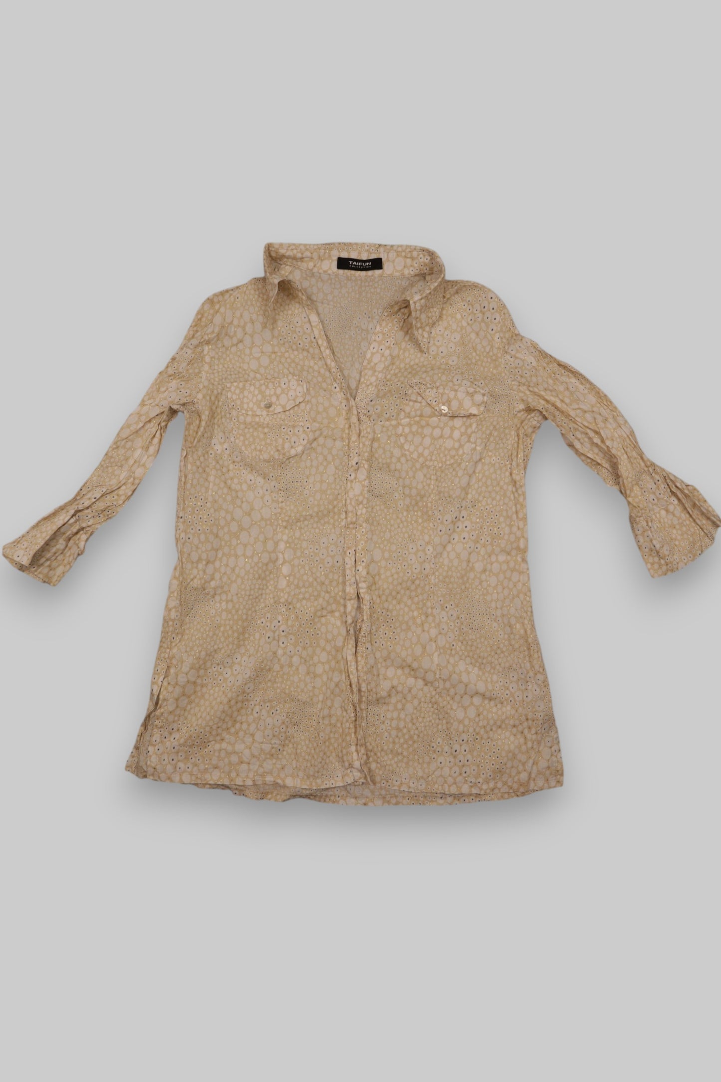 Taifun Collection Beige Long-Sleeve Cotton Blouse with Abstract Circular Print