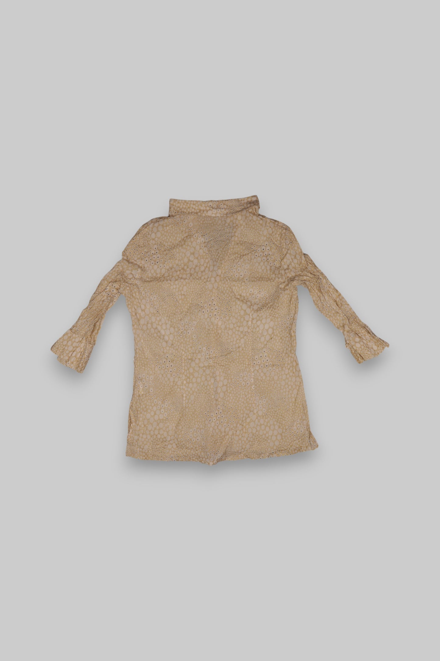 Taifun Collection Beige Long-Sleeve Cotton Blouse with Abstract Circular Print