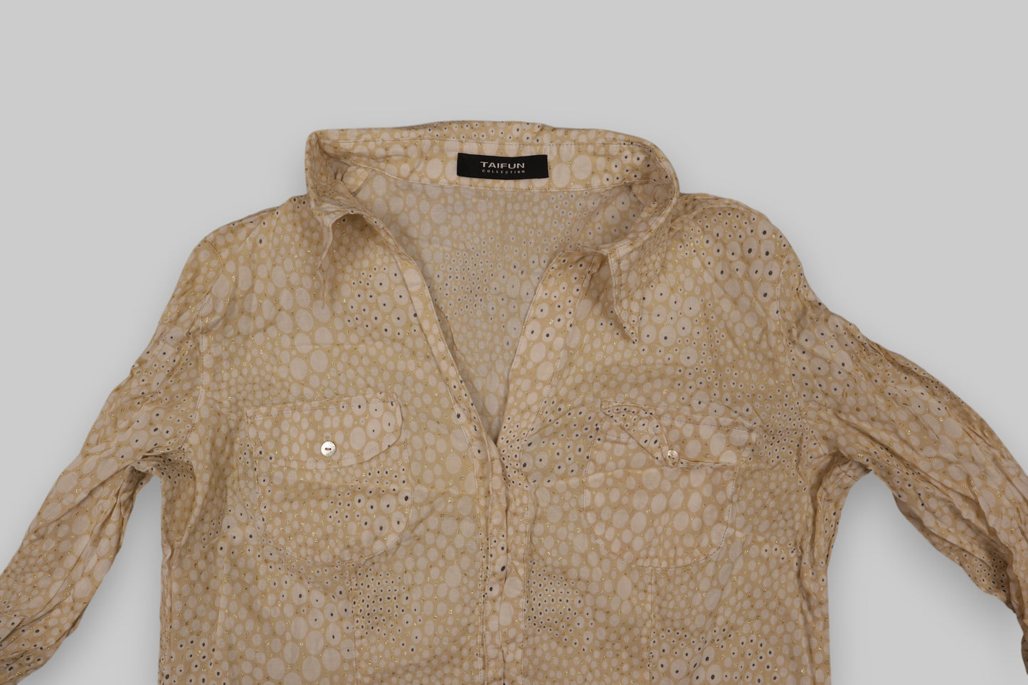 Taifun Collection Beige Long-Sleeve Cotton Blouse with Abstract Circular Print