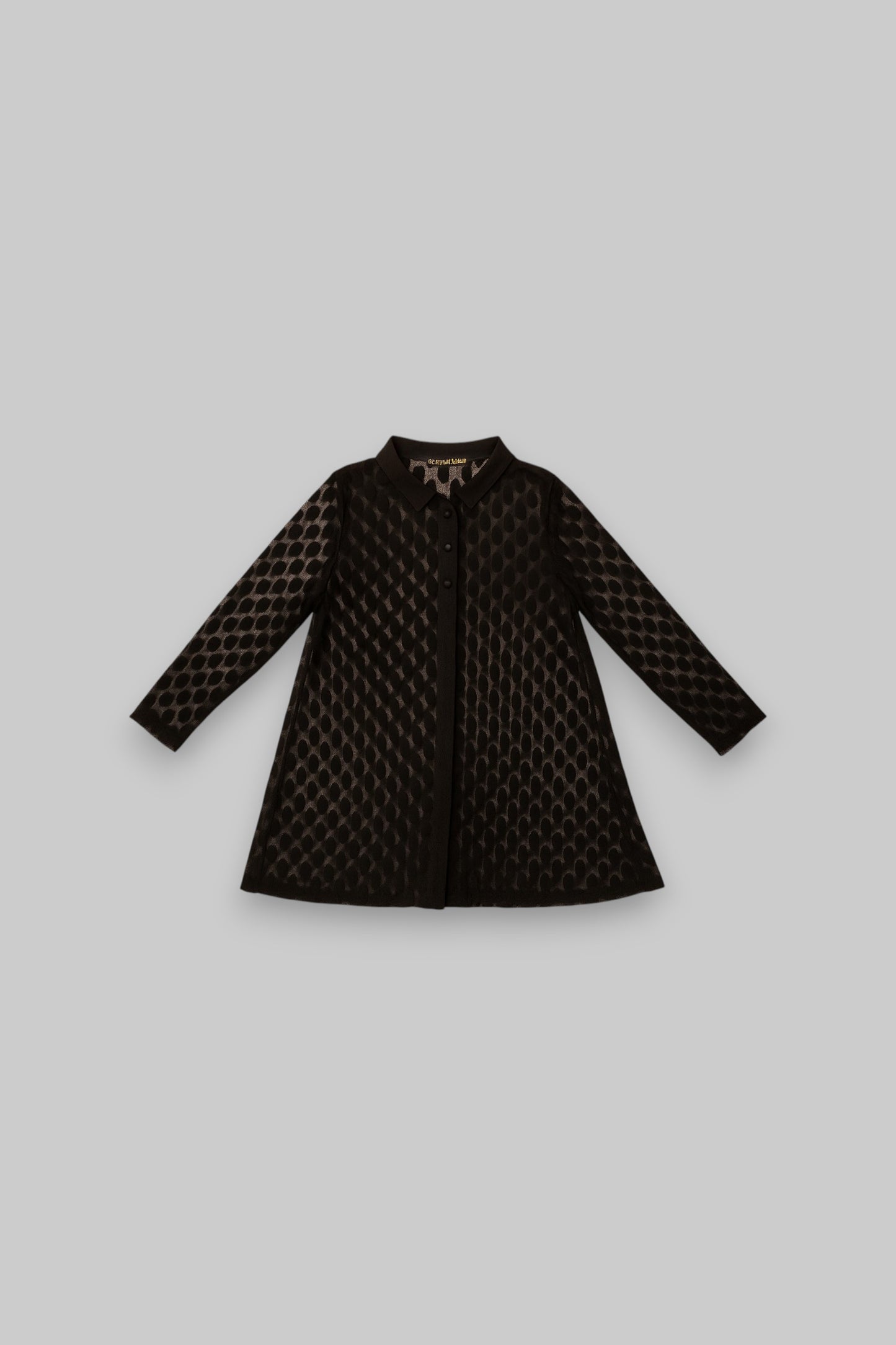 JUNGHWAN JANSEN Sheer Black Mesh Cardigan with Oval Polka Dot Design