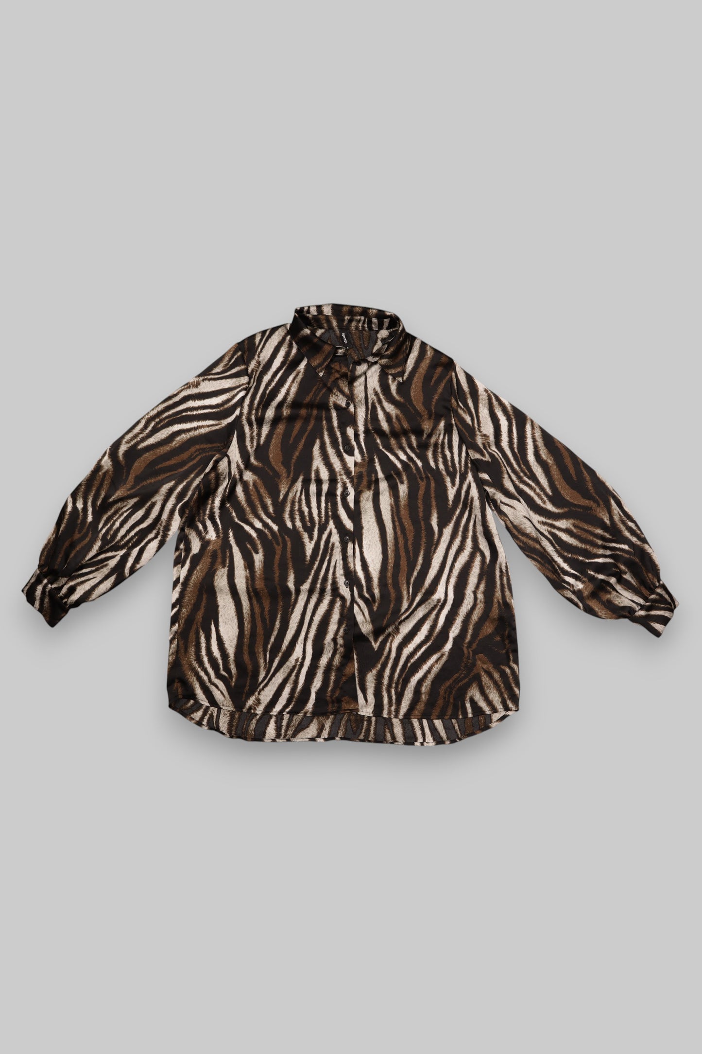 Zebra Print Long-Sleeve Shirts – Brown, Black & Cream – Size L