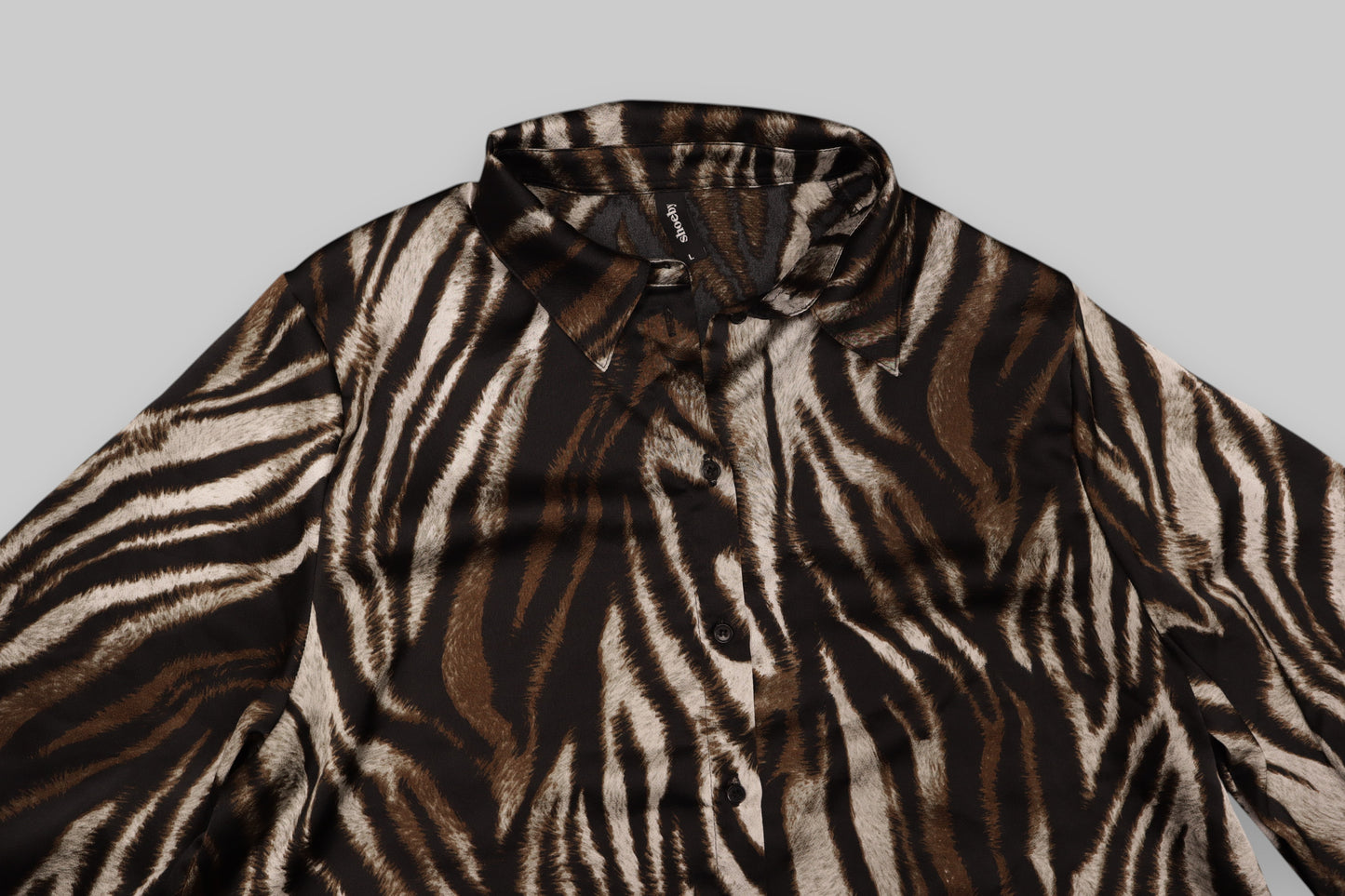 Zebra Print Long-Sleeve Shirts – Brown, Black & Cream – Size L