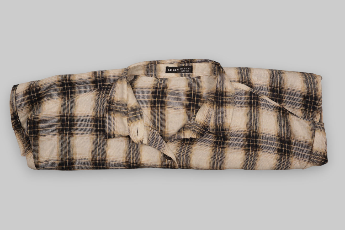 Beige Navy Black Plaid Flannel Shirt – SHEIN – Size L