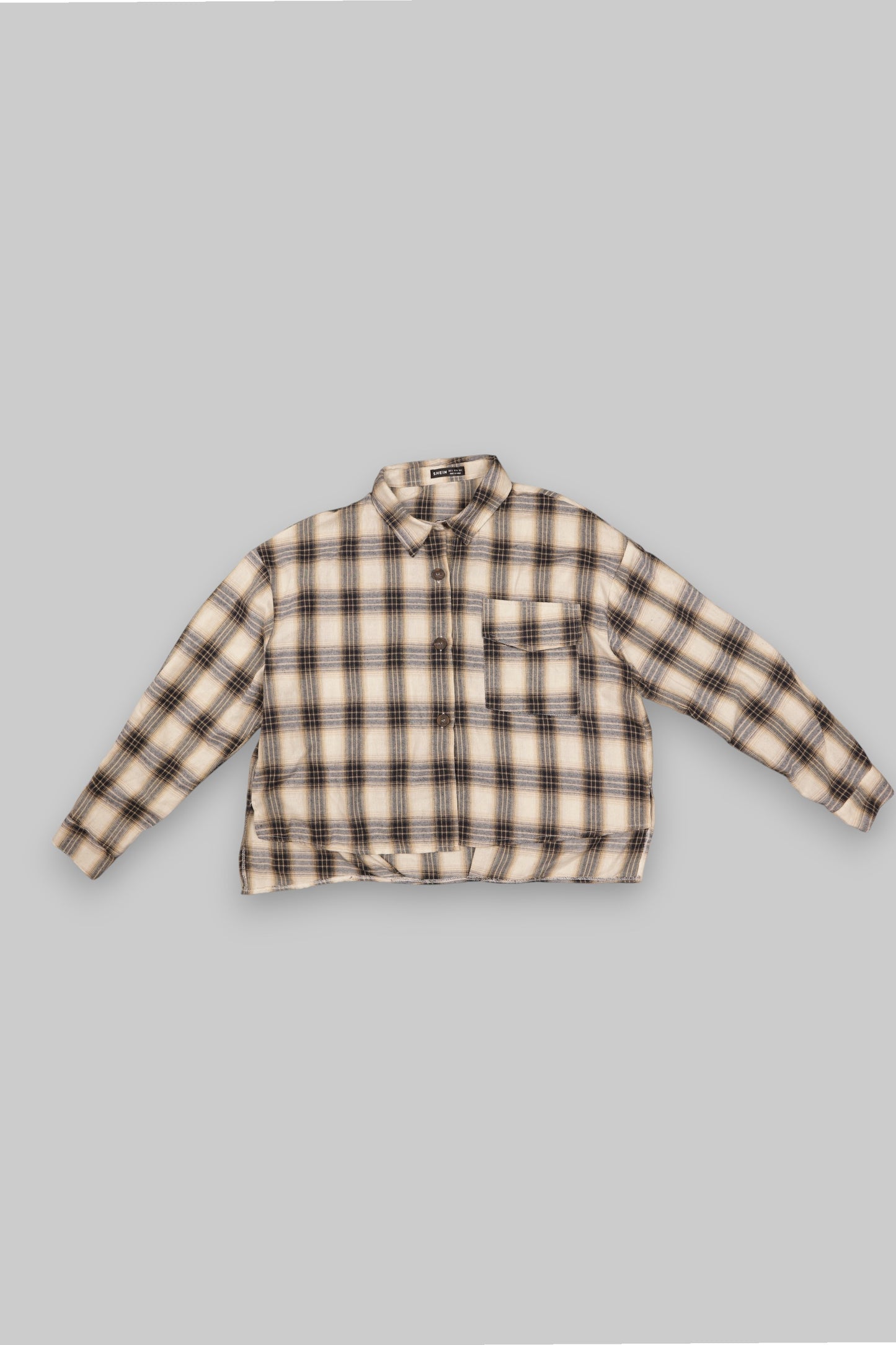 Beige Navy Black Plaid Flannel Shirt – SHEIN – Size L