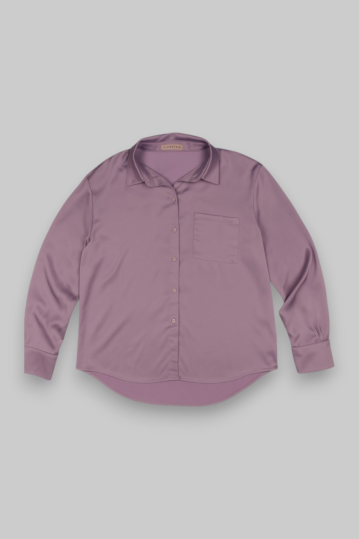 LOAVIES Women’s Lilac Satin Button-Down Shirt-size m