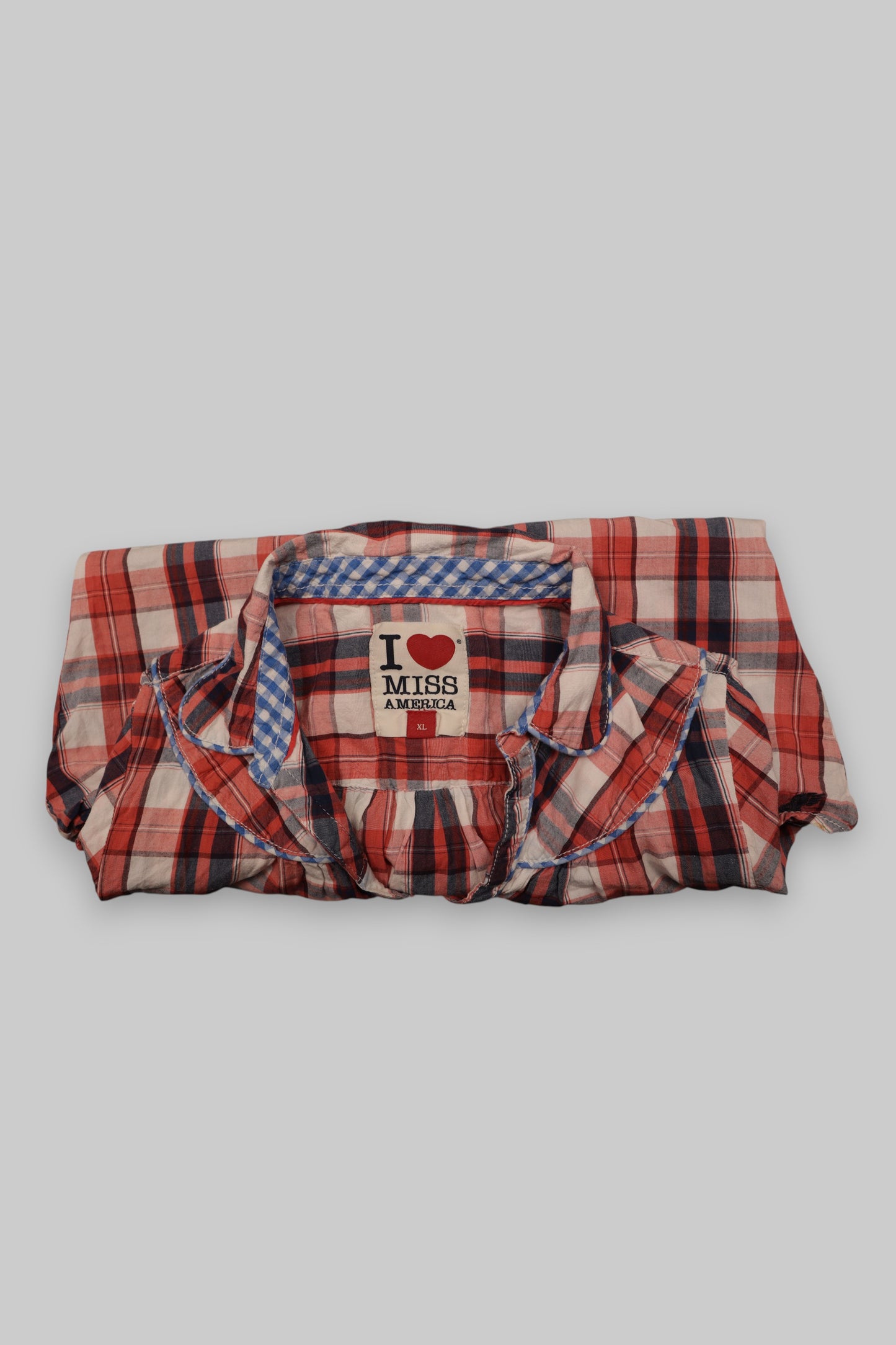 Miss America Women’s Short-Sleeve Plaid Blouse – Red/Navy/Off-White, Size XL