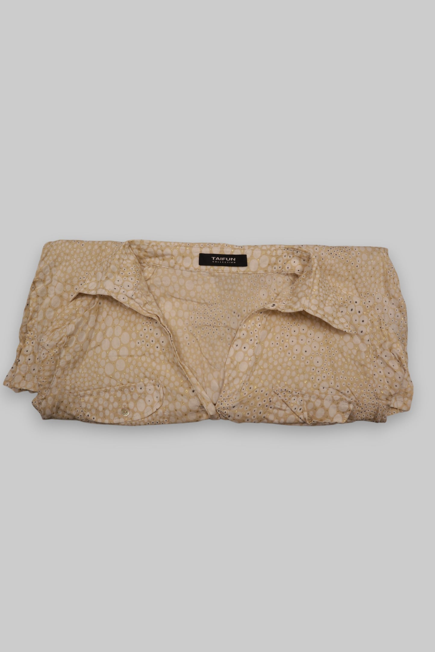 Taifun Collection Beige Long-Sleeve Cotton Blouse with Abstract Circular Print