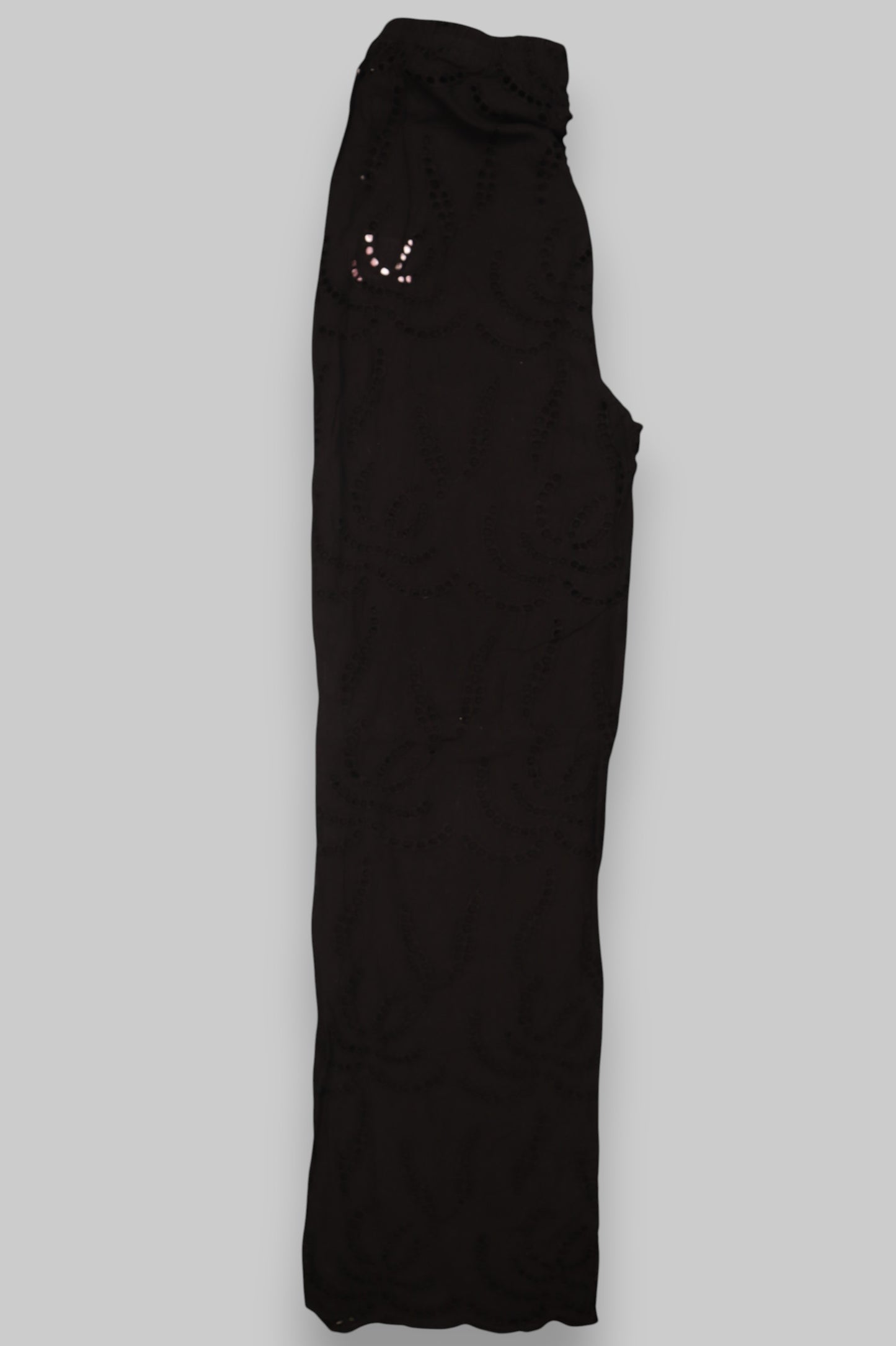 LOAVIES Black Cotton Eyelet Trousers – Wide-Leg Style (Size S)