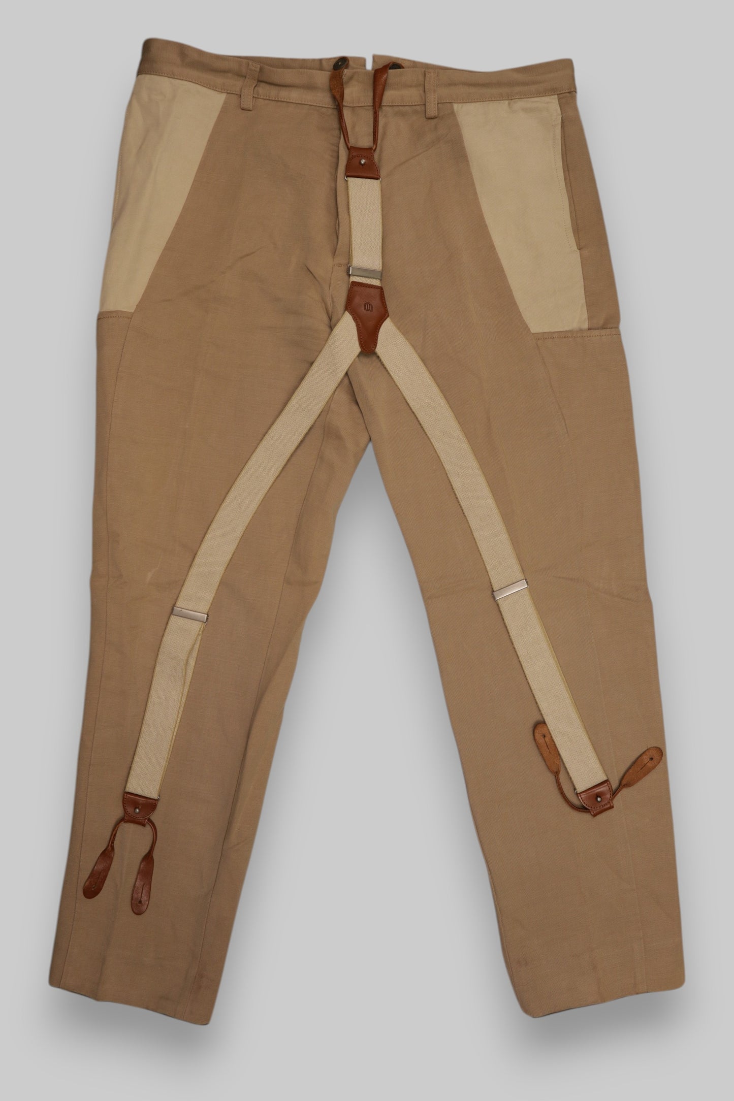 Vintage-Style Riding Trousers with Suspenders – Dual-Tone Tan & Khaki