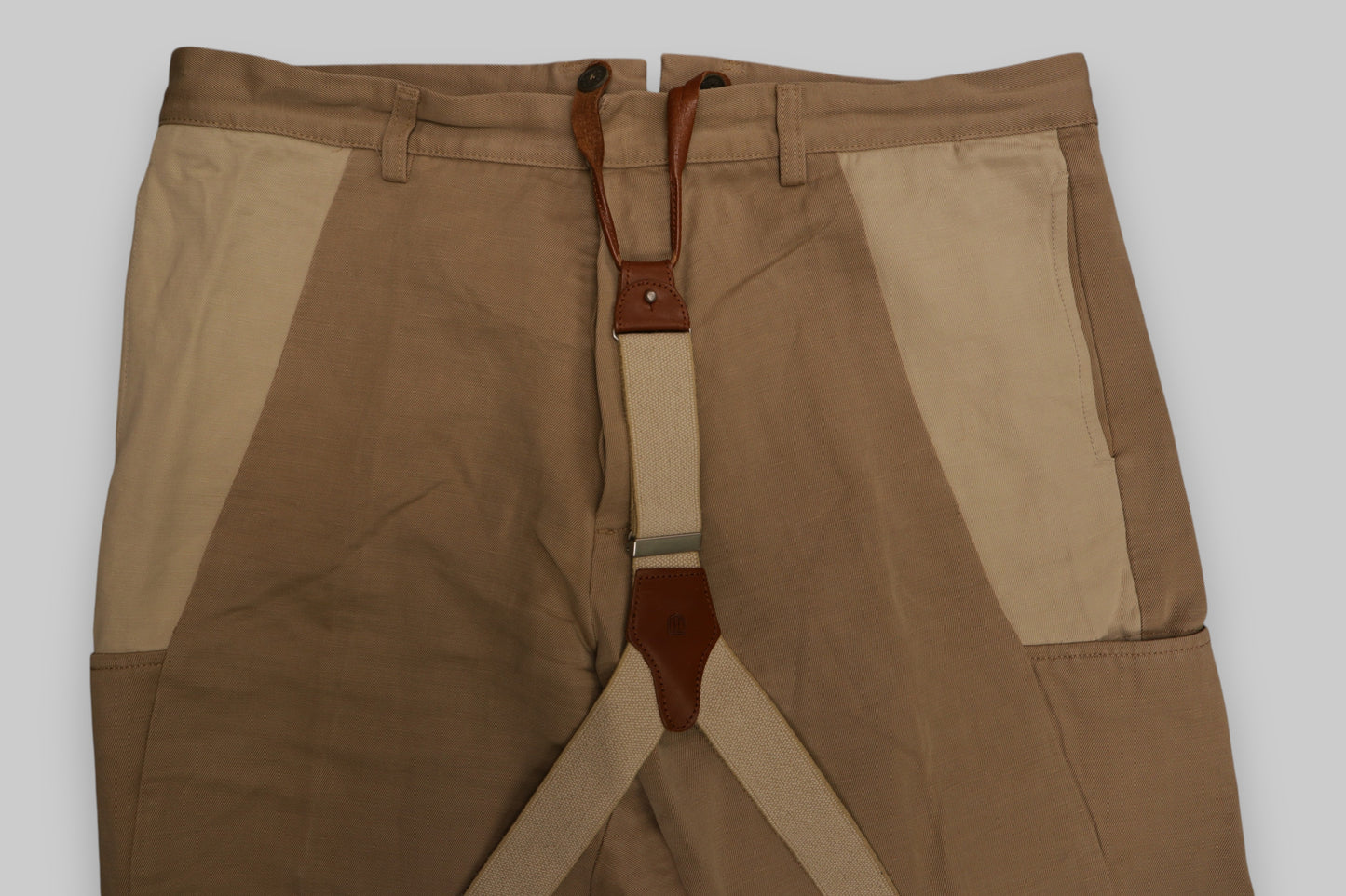 Vintage-Style Riding Trousers with Suspenders – Dual-Tone Tan & Khaki