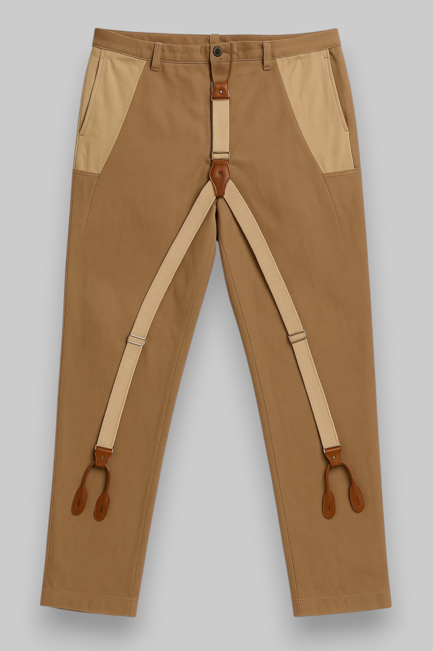 Vintage-Style Riding Trousers with Suspenders – Dual-Tone Tan & Khaki