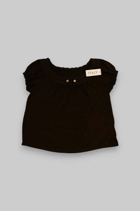 Black Crochet-Trim Blouse – Made in Italy