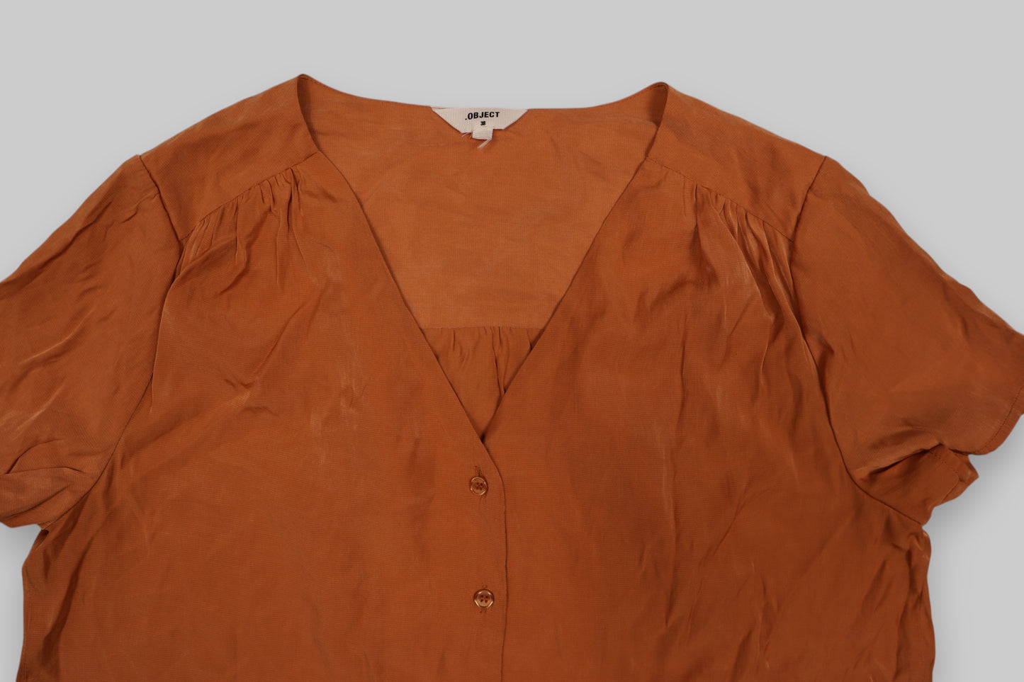 OBJECT Terracotta Short-Sleeve V-Neck Blouse