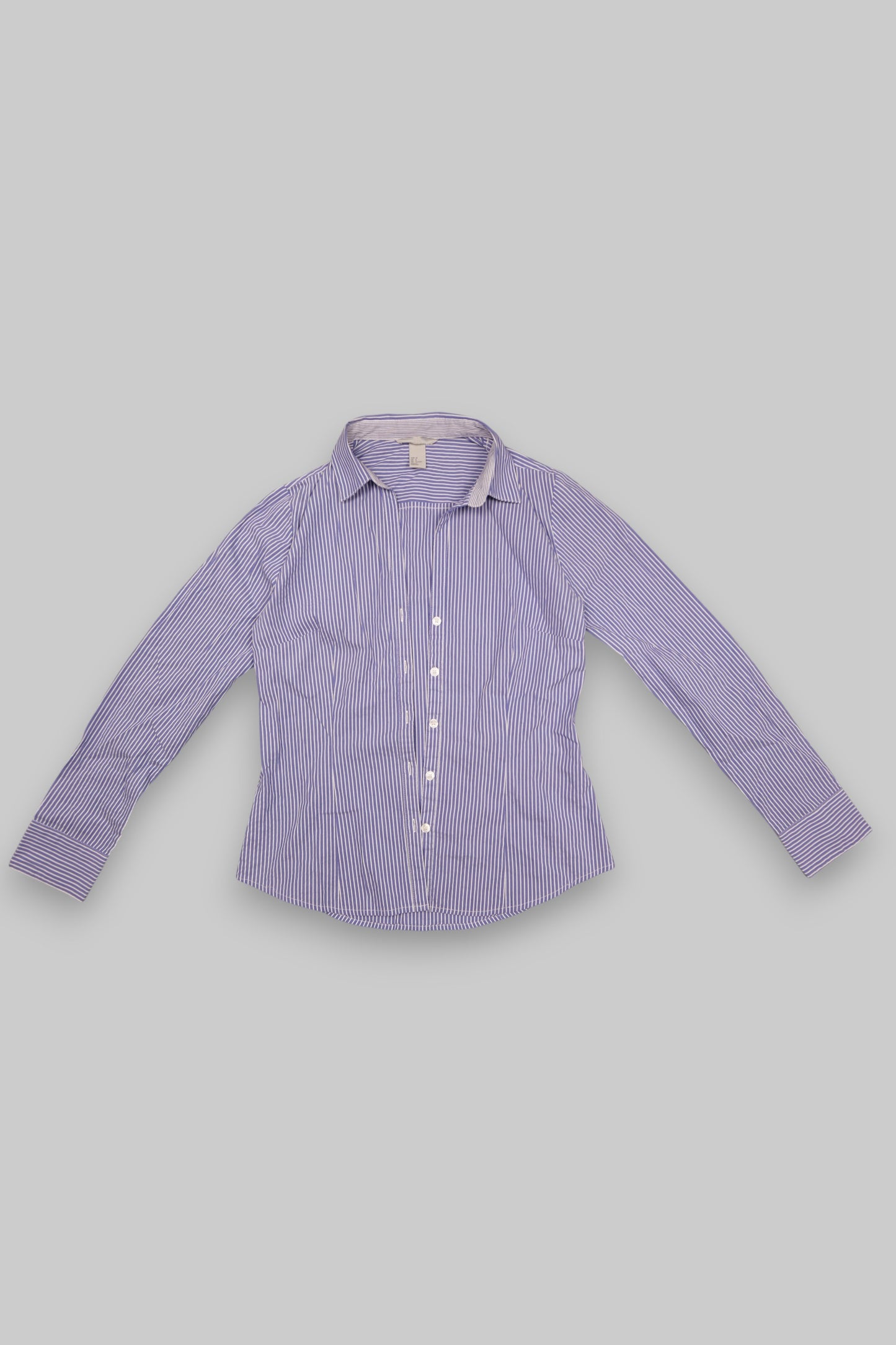 H&M Blue & White Vertical Stripe Fitted Long-Sleeve Shirt