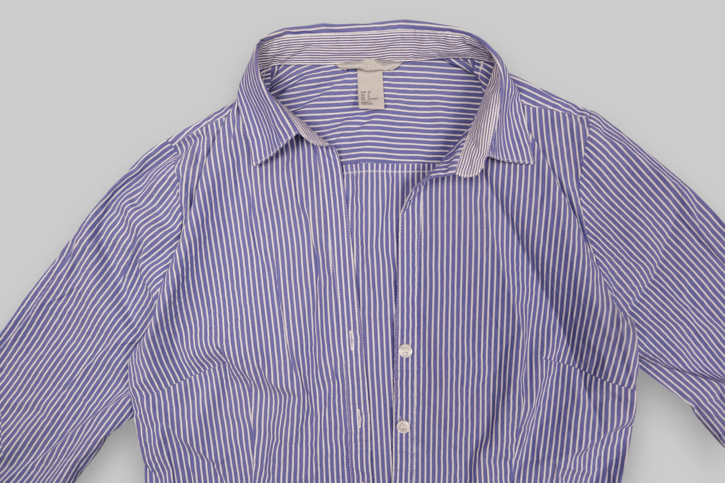 H&M Blue & White Vertical Stripe Fitted Long-Sleeve Shirt
