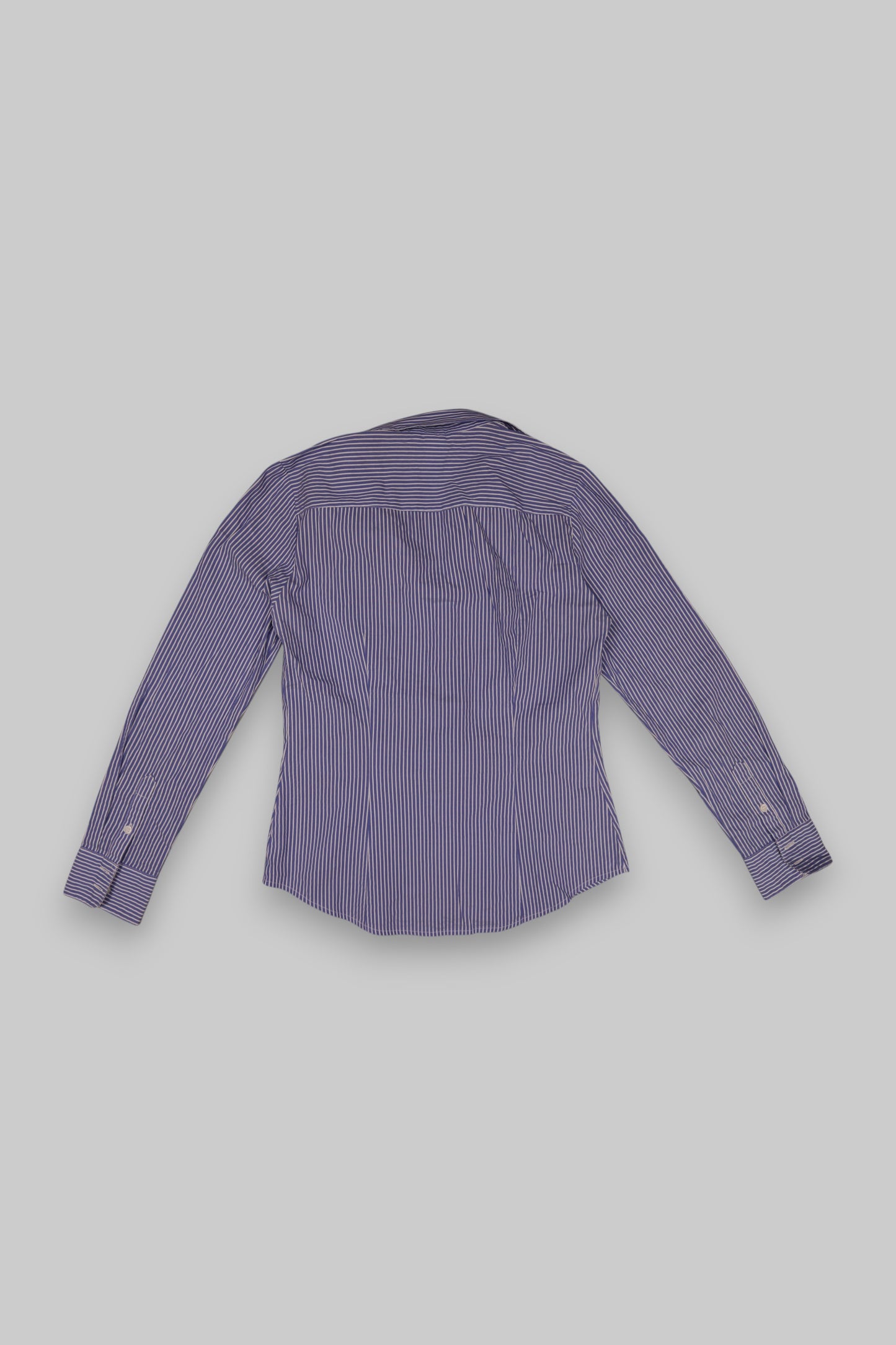 H&M Blue & White Vertical Stripe Fitted Long-Sleeve Shirt