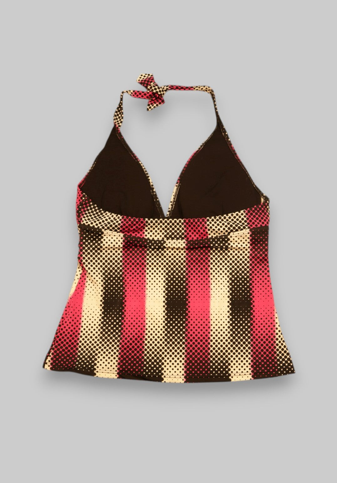 Vintage Stripe Halter Top – Retro Red, Beige & Black