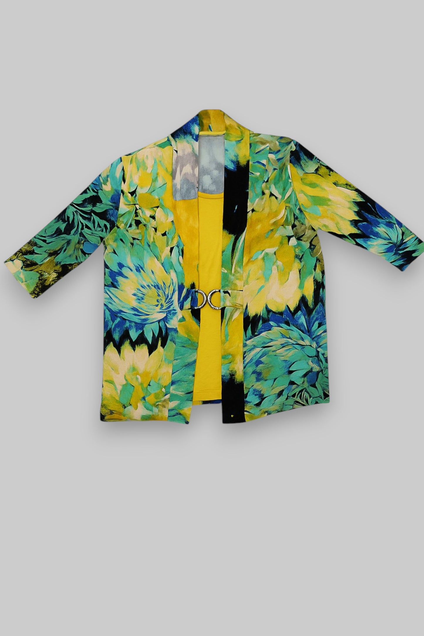 Multicolor Floral Kimono Jacket with Lining & Rhinestone Detail