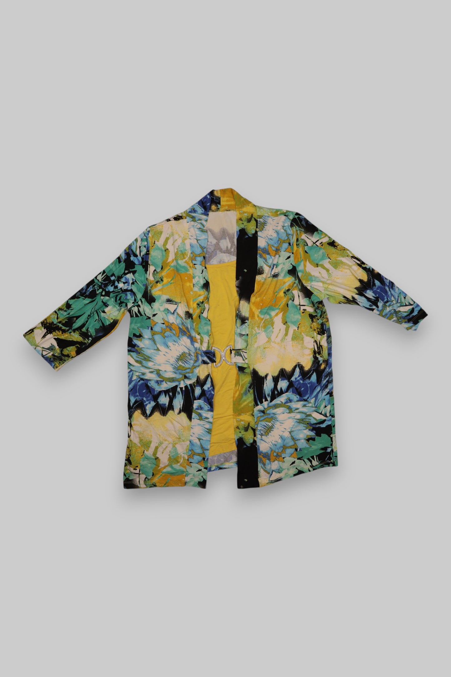 Multicolor Floral Kimono Jacket with Lining & Rhinestone Detail