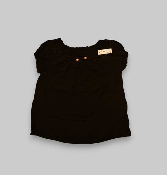 Black Crochet-Trim Blouse – Made in Italy