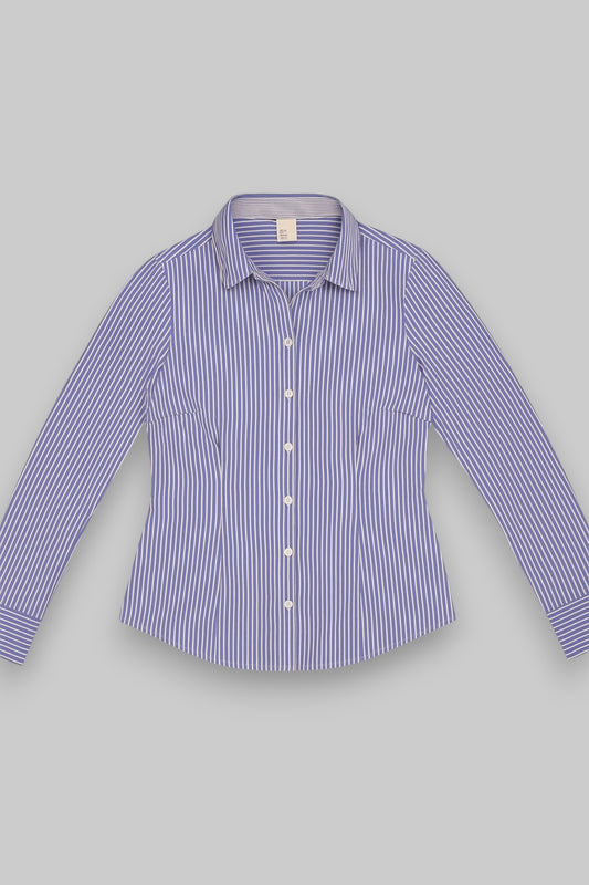 H&M Blue & White Vertical Stripe Fitted Long-Sleeve Shirt